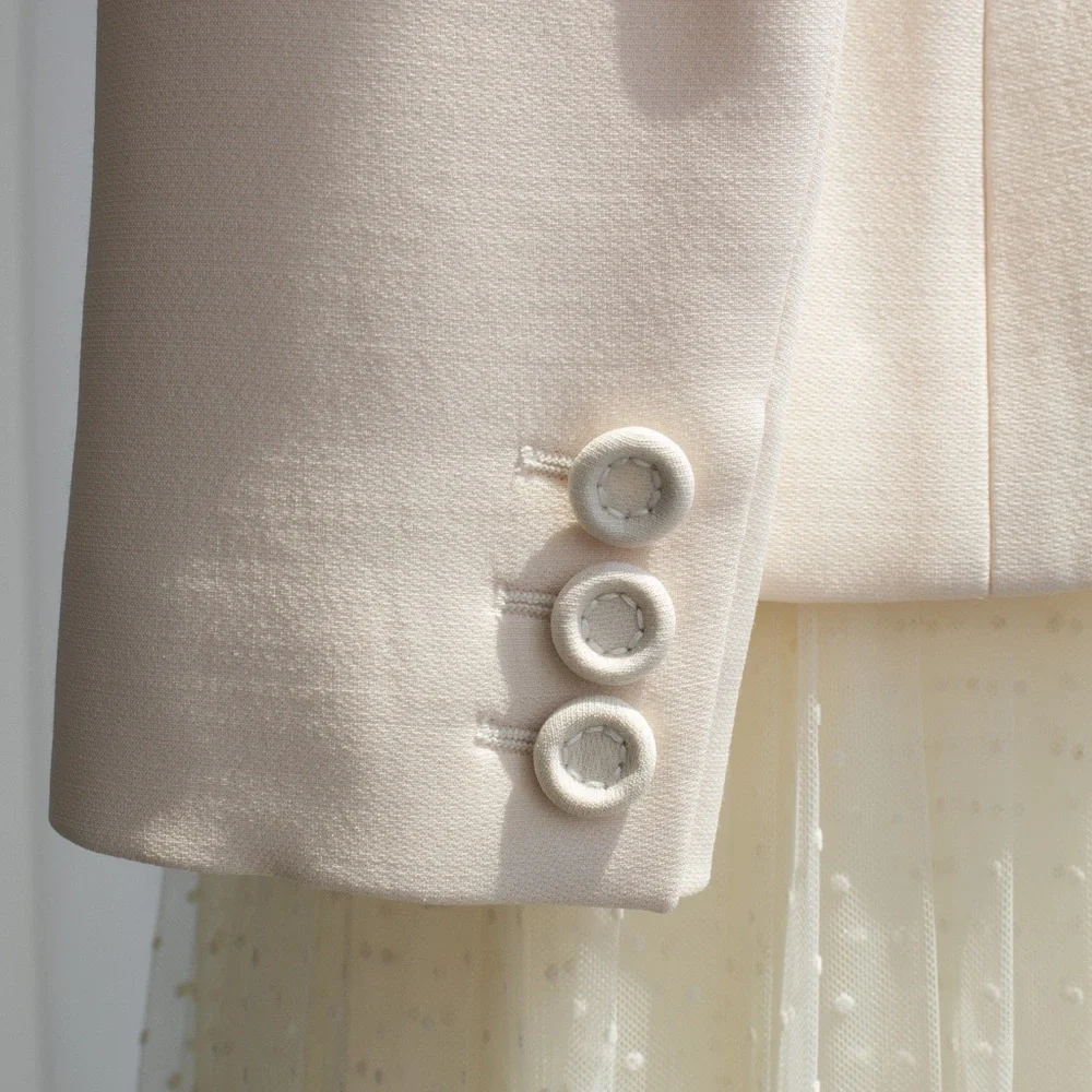 Dior 30 Montaigne Bar Jacket Off-White Ecru Plumetis Tulle Skirt Set FR38